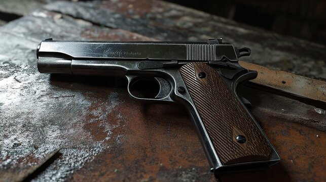 Colt 1911: A Classic Handgun on Rustic Background