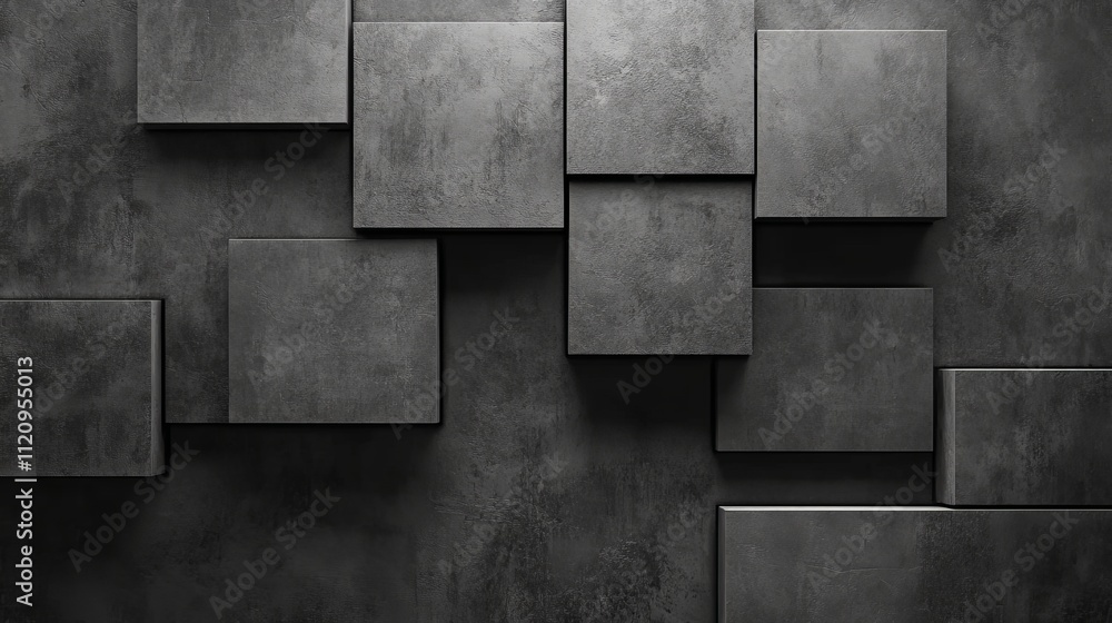 Poster modern abstract composition of varying gray concrete blocks arranged creatively on a textured wall b