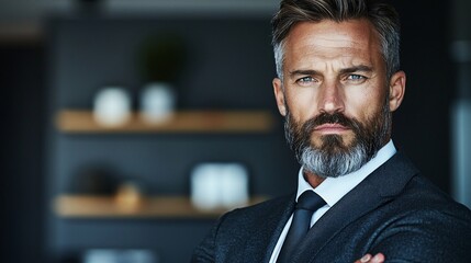 Fototapeta premium Confident mature businessman in suit, arms crossed.