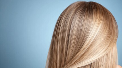 Naklejka premium Close-up of smooth, shiny blonde hair against a soft background.