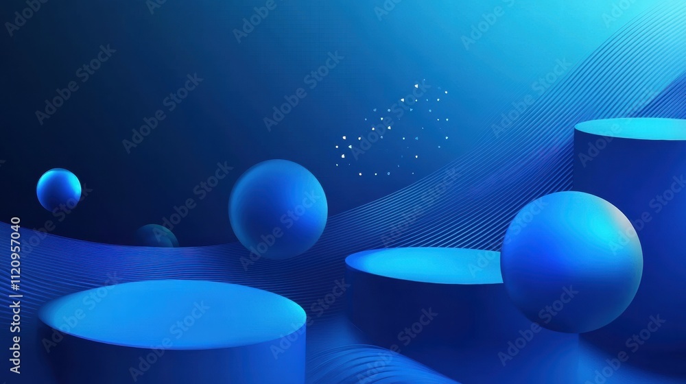 Poster artistic perspective on dynamic navy and cyan shapes in digital environments