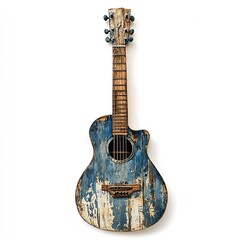 Obraz premium Distressed Blue Acoustic Guitar: Vintage Musical Instrument