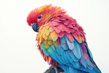 Obraz premium Vibrant multicolored parrot perched gracefully, showcasing its stunning red, yellow, blue, and green feathers against a plain background.