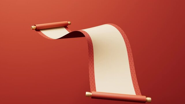 Blank Chinese ancient red reel banner, 3d rendering.
