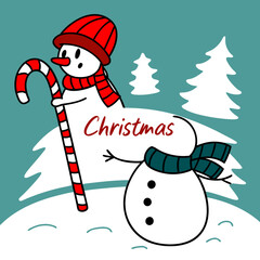 snowman with christmas tree