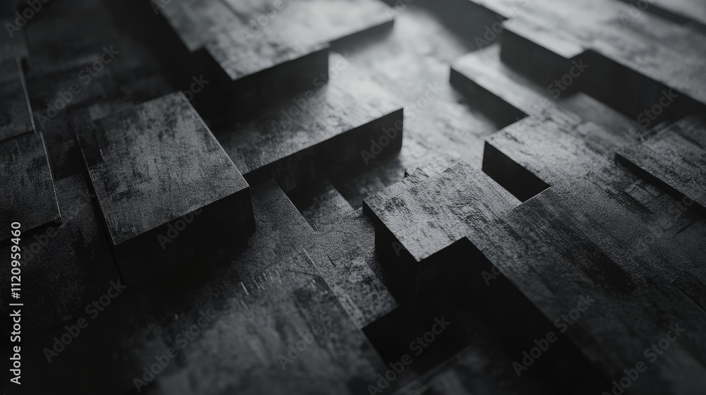 Poster abstract textured landscape with geometric layers creating a captivating play of light and shadow, s