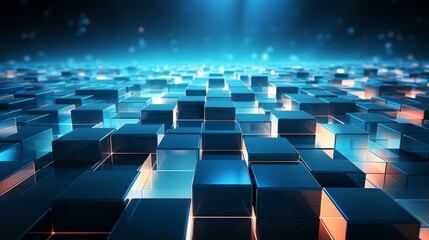 Obraz premium Abstract blue glowing cubes background.