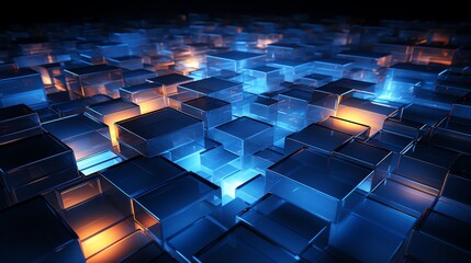 Obraz premium Abstract glowing blue and orange cubes.