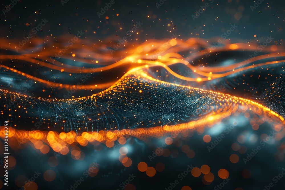 Canvas Prints abstract glowing orange and blue particle wave background.