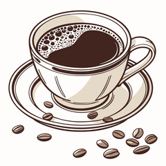 Cup of coffee with beans vector illustration
