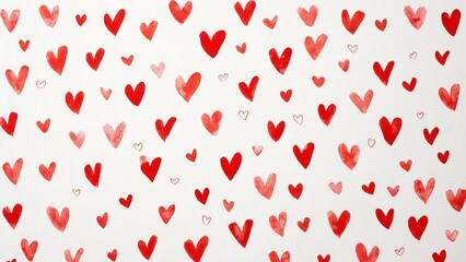 Hand-Drawn Red Hearts on White Paper, Valentine's Day Pattern, Romantic Stationery Design, Junk Journal Background