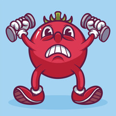 Obraz premium Cute Tomato Gym Sport Mascot Hand Drawn Illustration