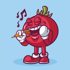 Cute Tomato Singing Mascot Hand Drawn Illustration