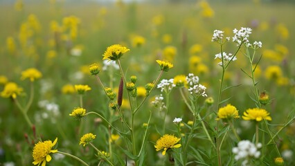 Obraz premium Vibrant Wildflower Meadow, Goldenrod and Yarrow in Bloom at Ernst Hollow
