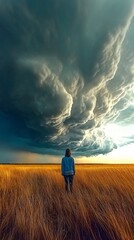 Ominous Storm Clouds Looming Over Vast Wheat Field Landscape