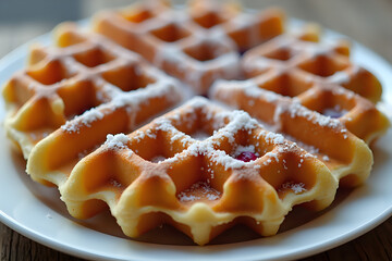 Sweet Belgian Waffle with Powdered Sugar and Fresh Berries