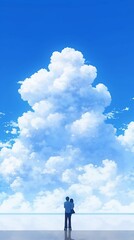 Obraz premium Solitary Silhouette Against Dramatic Clouds in Tranquil Landscape