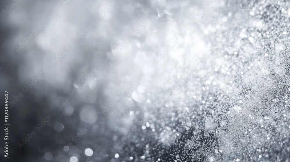 Poster abstract silver glitter bokeh effect with shimmering light patterns, creating a shimmering and dream