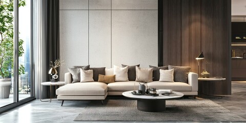Interior decorator adding finishing touches to a modern living room with stylish accessories