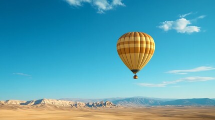 Obraz premium Hot Air Balloon Drifting Peacefully in Clear Blue Sky with Wispy Clouds
