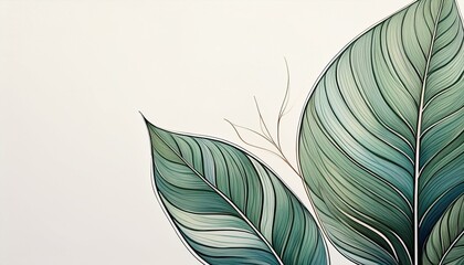 Minimalist hand-drawn botanical leaf art on a vertical poster, isolated against a clean white background, featuring delicate, simple lines