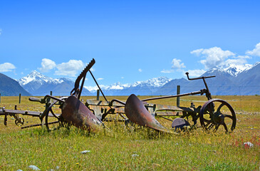 Historic Farm Plough on Mesopotamia Station, Southern Alps, New Zealand