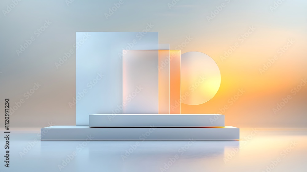 Poster abstract geometric shapes and soft light create a calm minimalist digital art atmosphere