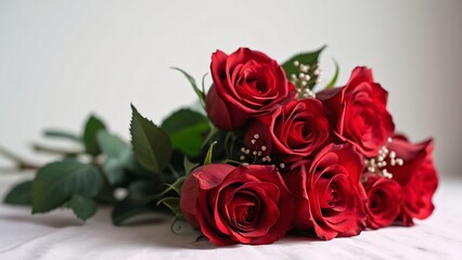 Obraz premium Elegant Bouquet of Deep Red Roses, Valentine's Day Romantic Gift, Ultra-Realistic Photo