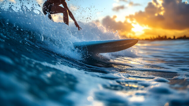 Surfer Rides Ocean Wave at Sunset, Thrilling Experience