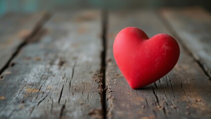 Fototapeta premium Romantic Red Heart on Rustic Wooden Table, Valentine's Day Love and Affection Symbol