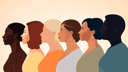 Obraz premium An illustration of a group of people from different races, genders, and nationalities, standing together in unity and diversity.