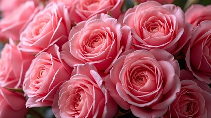 Fototapeta premium Stunning Close-up of Pink Roses, Valentine's Day Floral Background, High-Resolution Stock Photo