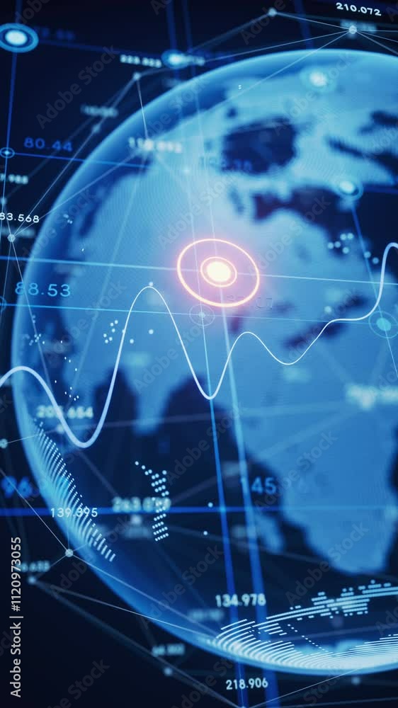 Poster statistical graph and virtual earth with finance concept, 3d rendering.