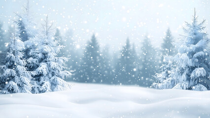 Fototapeta premium winter landscape with snowfall and snowflakes. Christmas background with Christmas trees