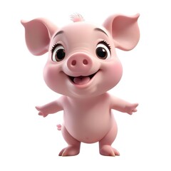Adorable 3D Render of a Happy Baby Piglet: A Delightful Cartoon Character Design for Children's Illustrations, Animation, or Mascot