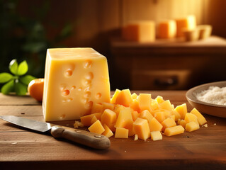 Wonderful Cheese assortment from different countries traditional cuisine on wooden table