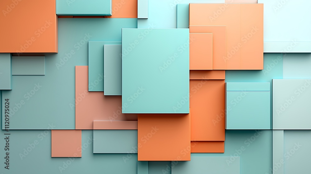 Poster dynamic digital art abstract geometric shapes in a modern minimalist style perspective