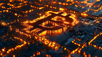 Fototapeta premium Digital Currency Illuminates Circuit Board's Pathways