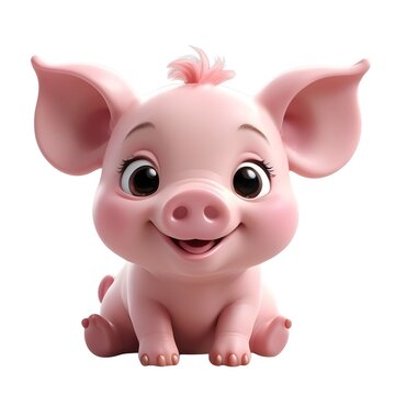 Adorable 3D Render of a Happy Baby Piglet: A Delightful Image Perfect for Children's Books, Illustrations, and Cute Animal-Themed Projects