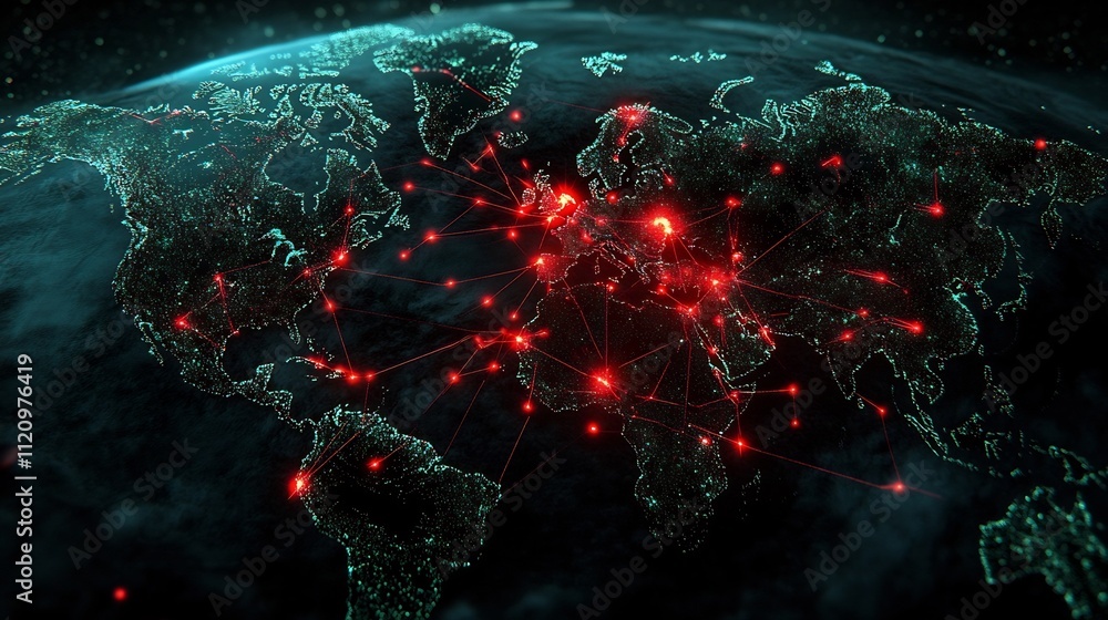 Poster global network map with contrasting signals of fake news spread and secure information channels