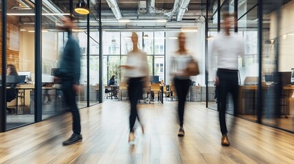 a blurry photo of a group of people in an office