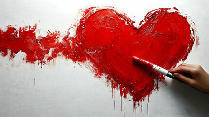 Artist Paints a Heart Canvas with Red, Passionate Strokes