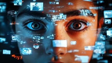 Digital Fingerprint Overlaid on Distorted Media Headlines Concept