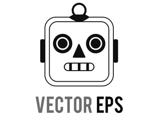 Head of classic vintage tin toy grimace robot black icon with circular eyes, triangular nose, knobs for ears