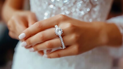 Close-up of Bride's Fingers Adjusting Sparkling Diamond Bracelet on Elegant Wedding Day