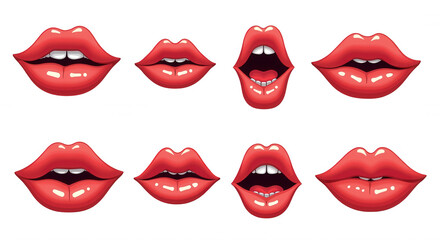 Cartoon Lip Expressions with Transparent Background for Design Elements and Emoji Overlay - PNG