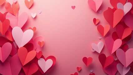 Vibrant Pink & Red Paper Hearts Background, Romantic Valentine's Day Design for Cards, Banners, Social Media