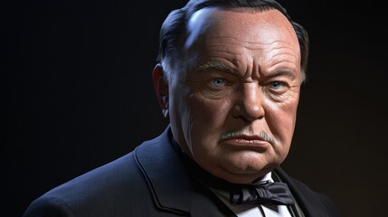 Fototapeta premium A detailed portrait of a serious man in a tuxedo, emphasizing facial features and expression.