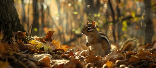 Obraz premium Chipmunk in Autumn Foliage