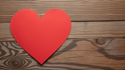 Fototapeta premium Red Paper Heart on Wooden Background, Valentine's Day, Mother's Day Concept, Flat Lay Mockup